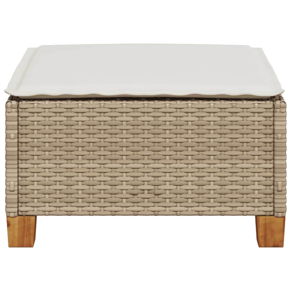 Garden Stool with Cushion Beige Poly Rattan