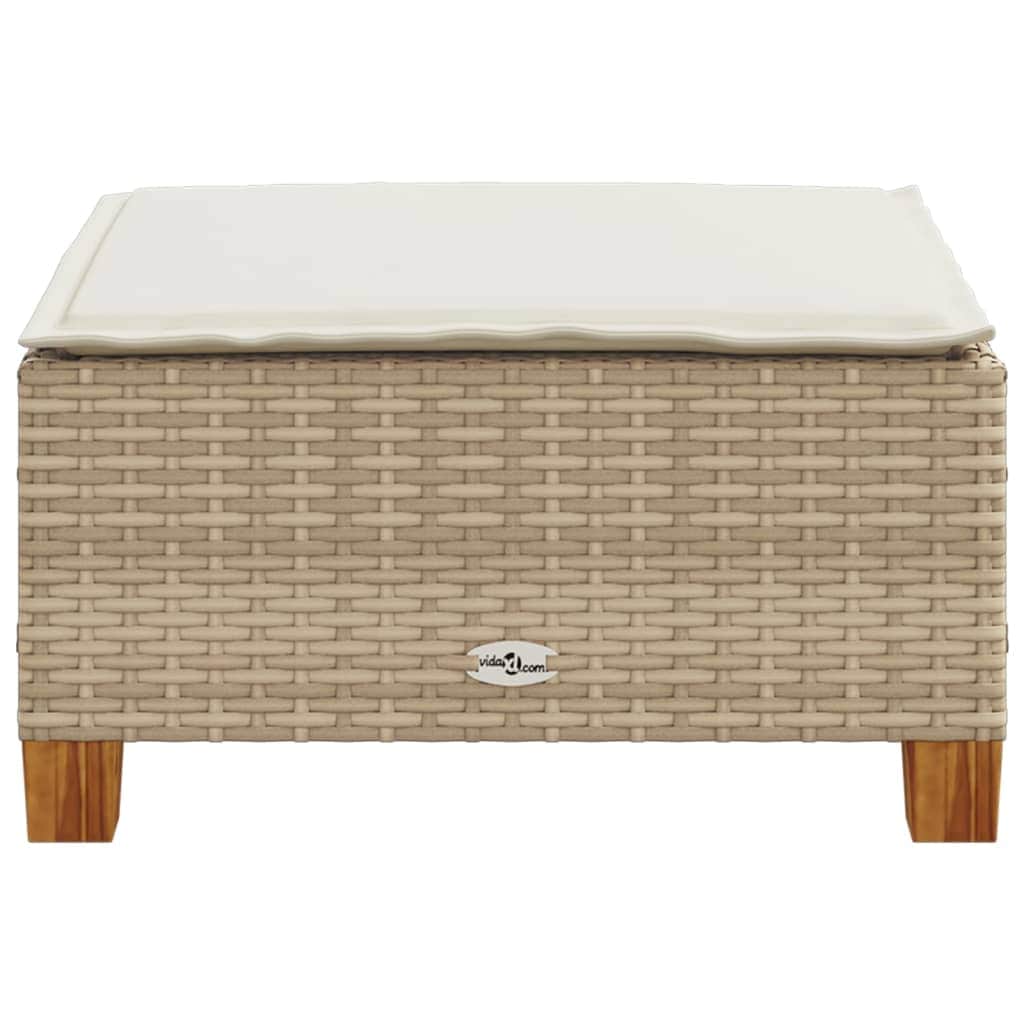 Garden Stool with Cushion Beige Poly Rattan