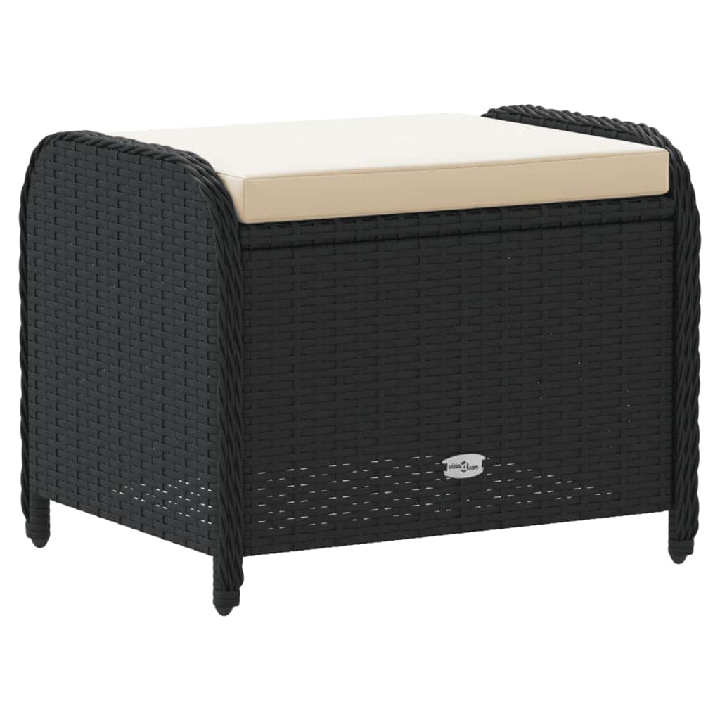 Garden Stool with Cushion Brown Poly Rattan | Outdoor Foot Rests