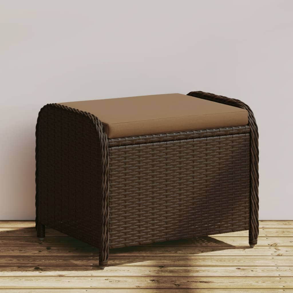 Garden Stool with Cushion Brown Poly Rattan, Rattan finish