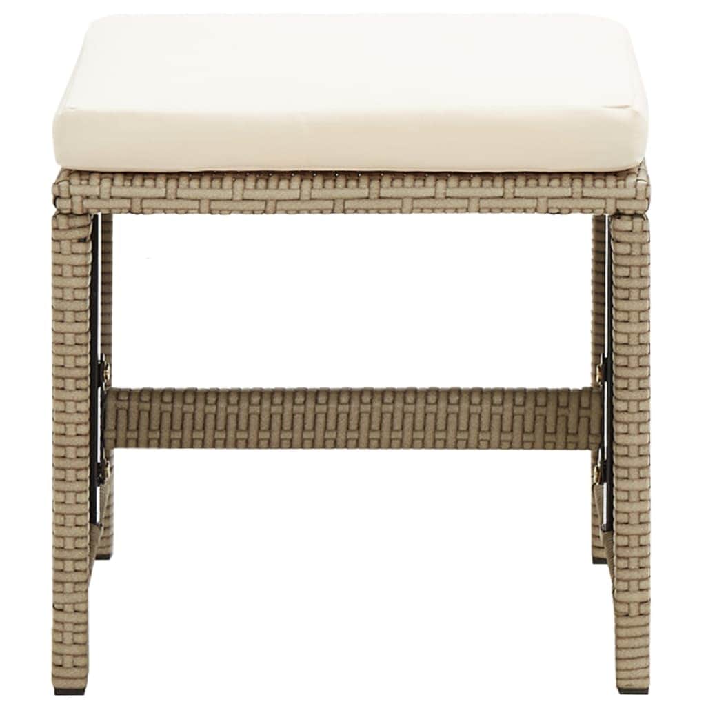 Garden Stools 2 pcs with Cushions Poly Rattan Beige