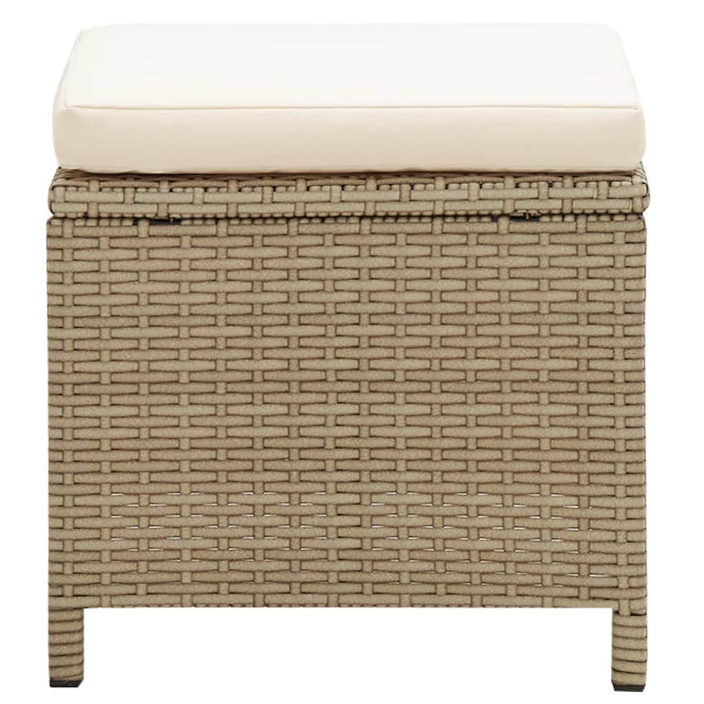 Garden Stools 2 pcs with Cushions Poly Rattan Beige