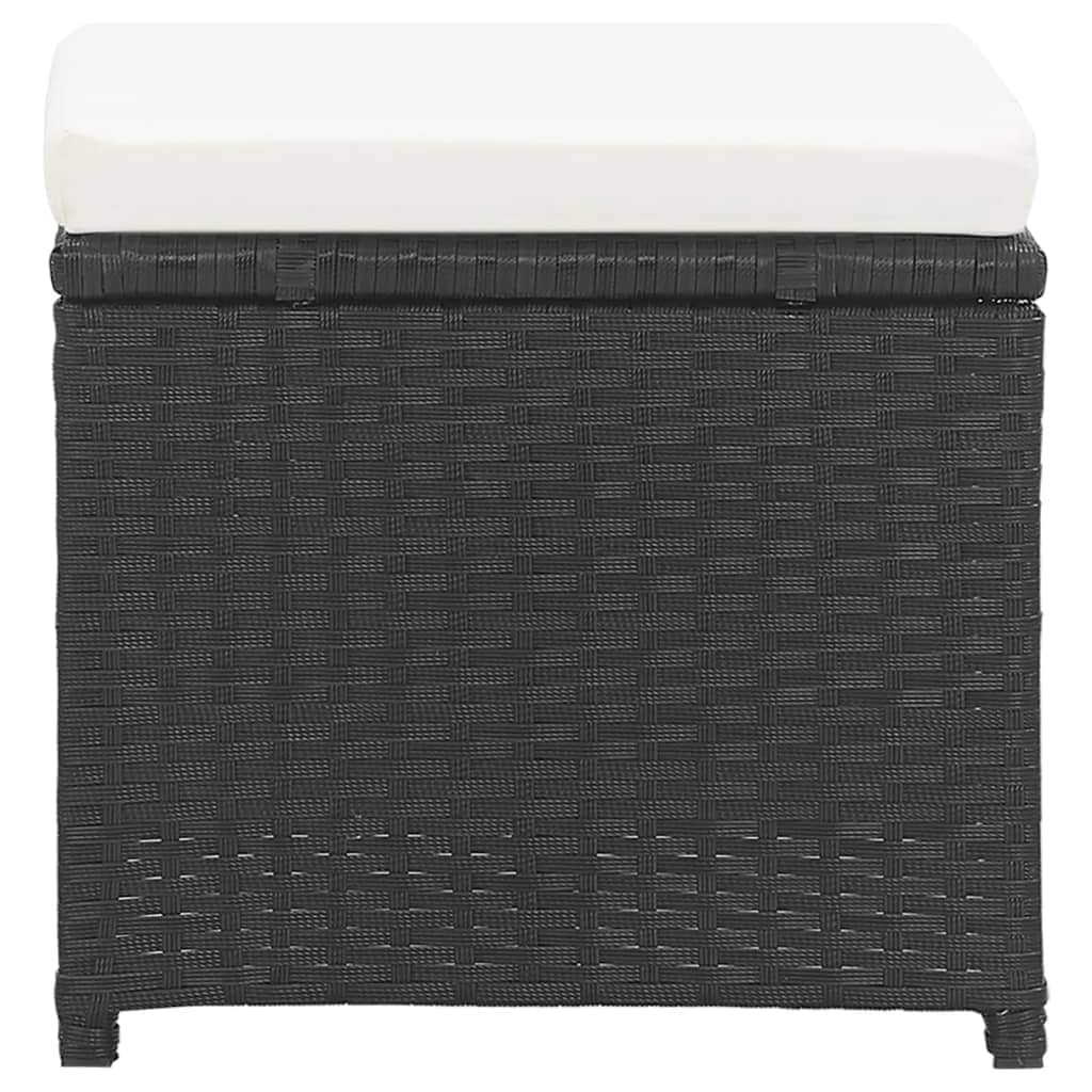 Garden Stools 2 pcs with Cushions Poly Rattan Black