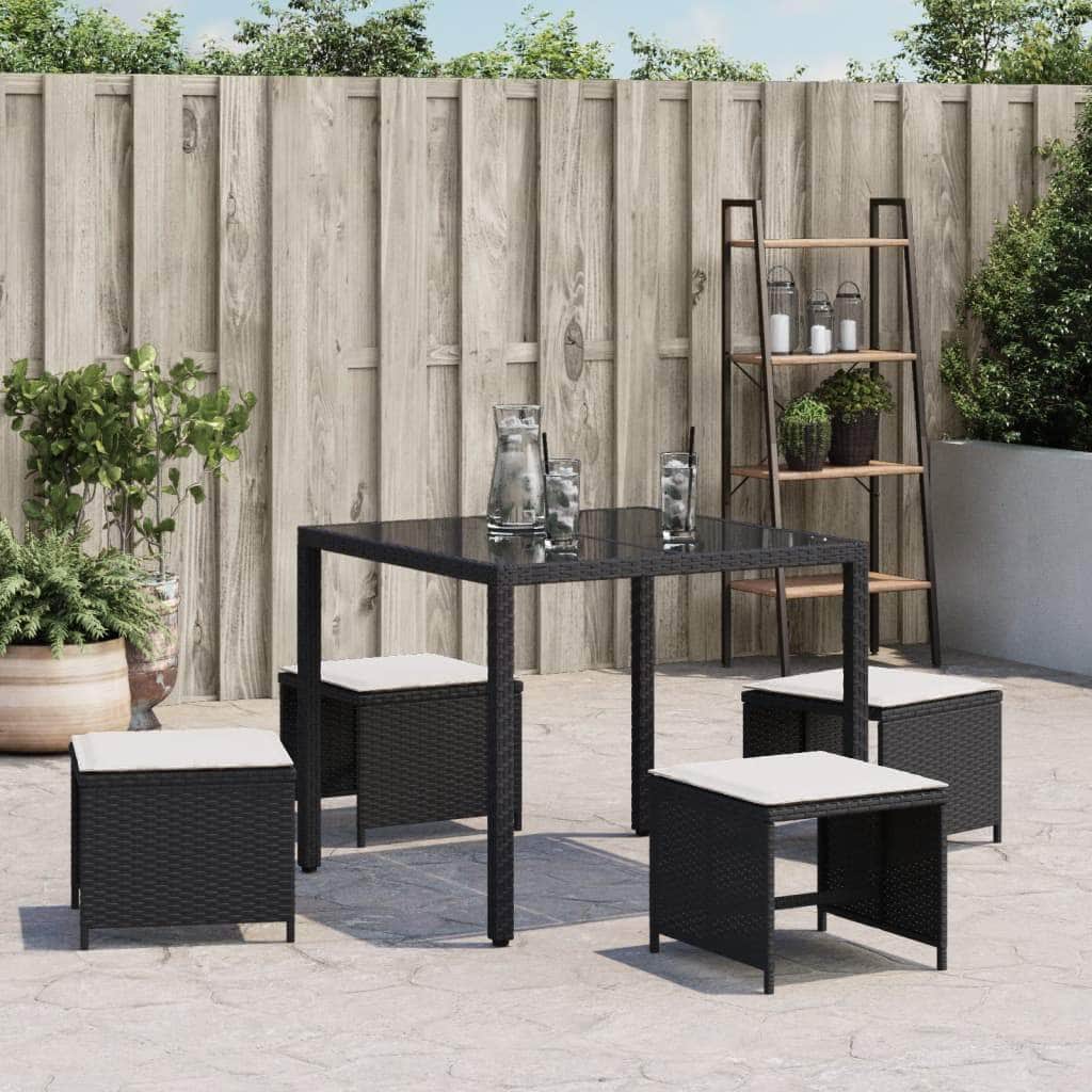 Garden Stools with Cushions 4 pcs Black | Black colour