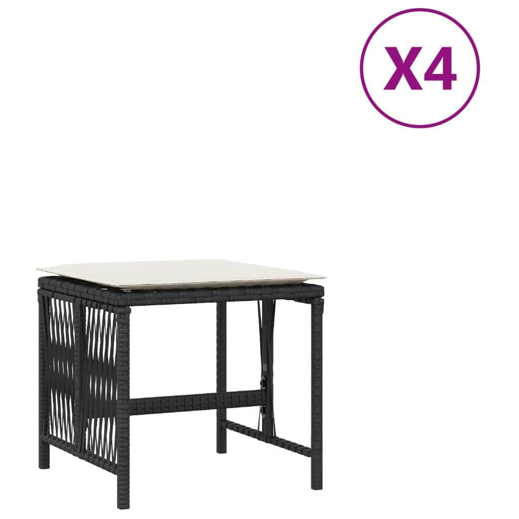 Black colour - Garden Stools with Cushions 4- pcs Black Poly Rattan