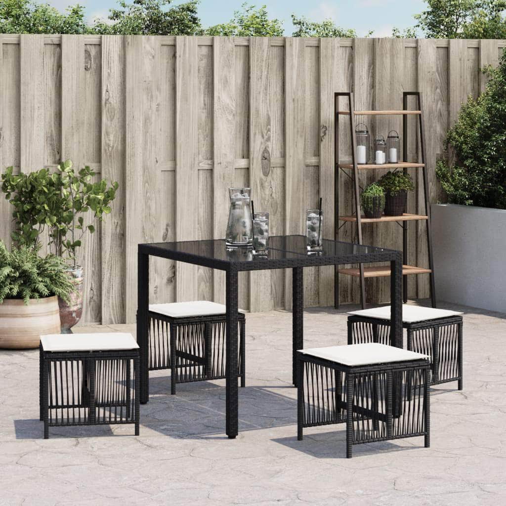Rattan finish - Garden Stools with Cushions 4- pcs Black Poly Rattan