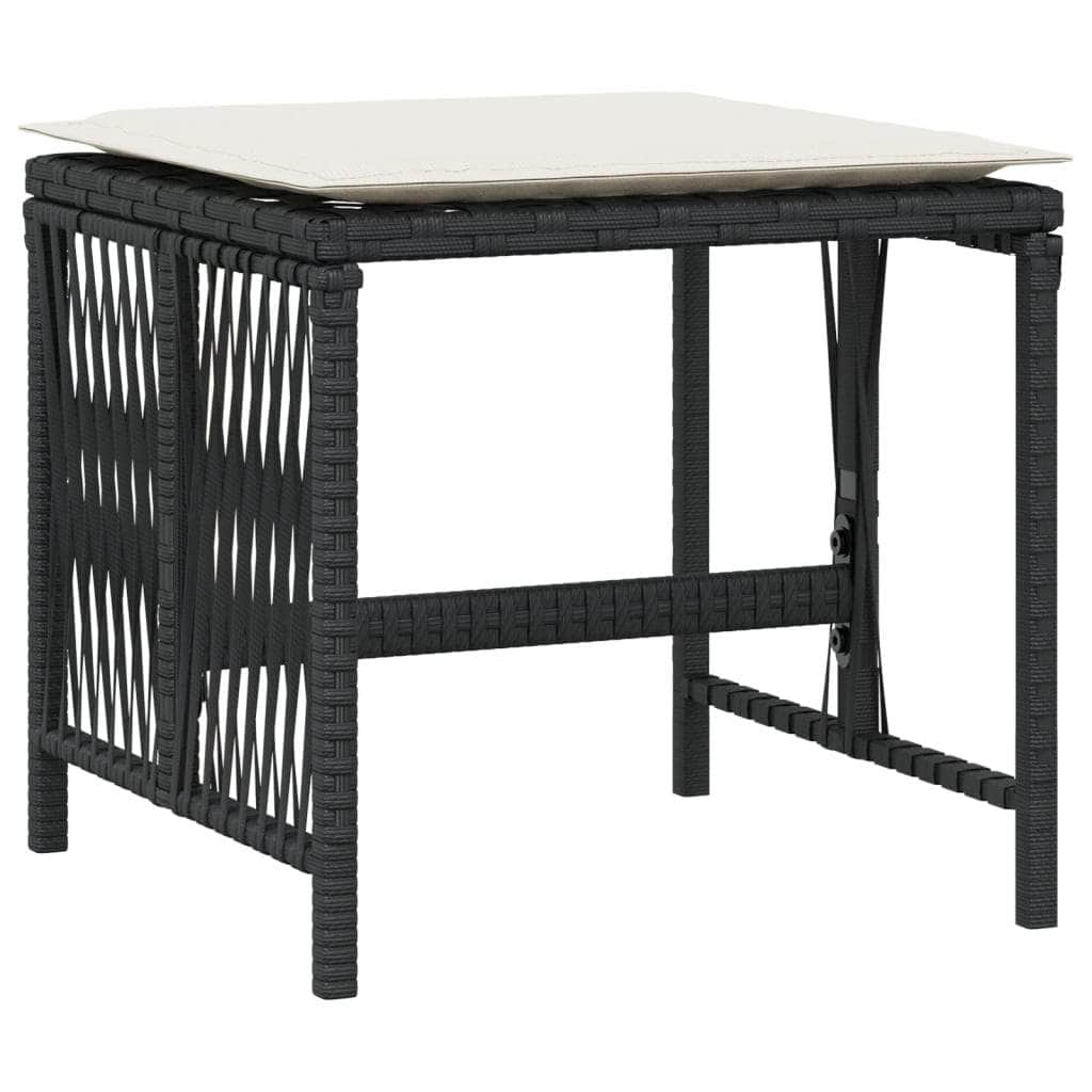 Garden Stools with Cushions 4- pcs Black Poly Rattan | Rattan finish