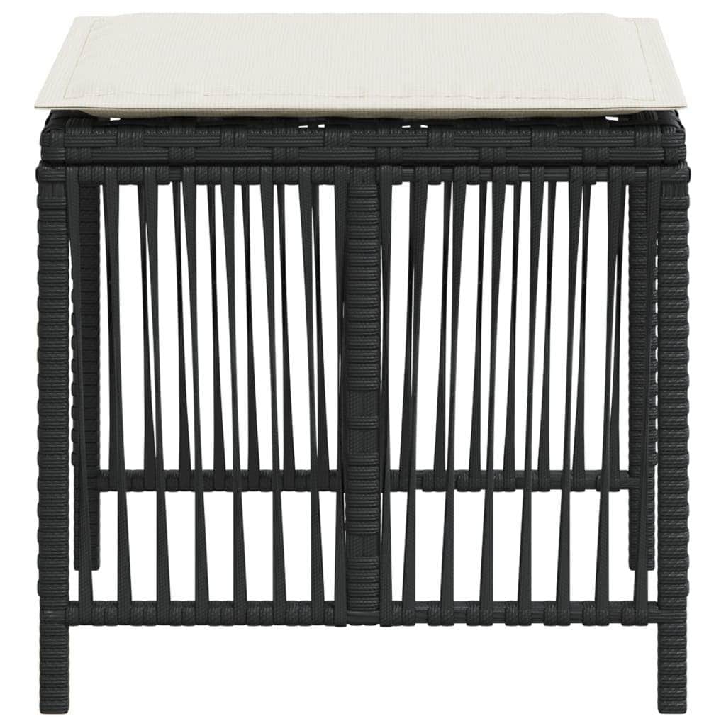 Garden Stools with Cushions 4- pcs Black Poly Rattan | Outdoor Foot Rests