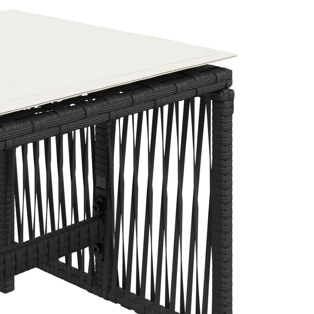 Garden Stools with Cushions 4- pcs Black Poly Rattan, Black colour