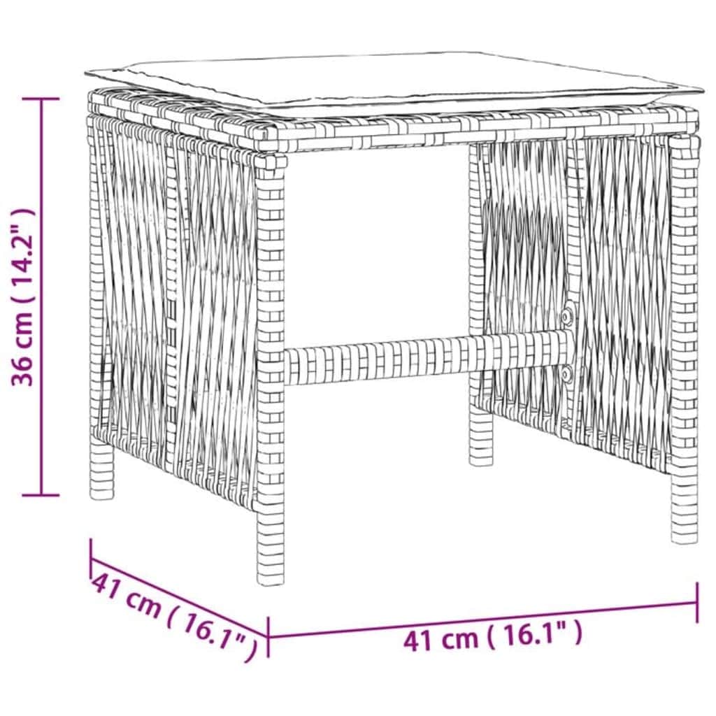 Garden Stools with Cushions 4- pcs Black Poly Rattan with Outdoor Foot Rests