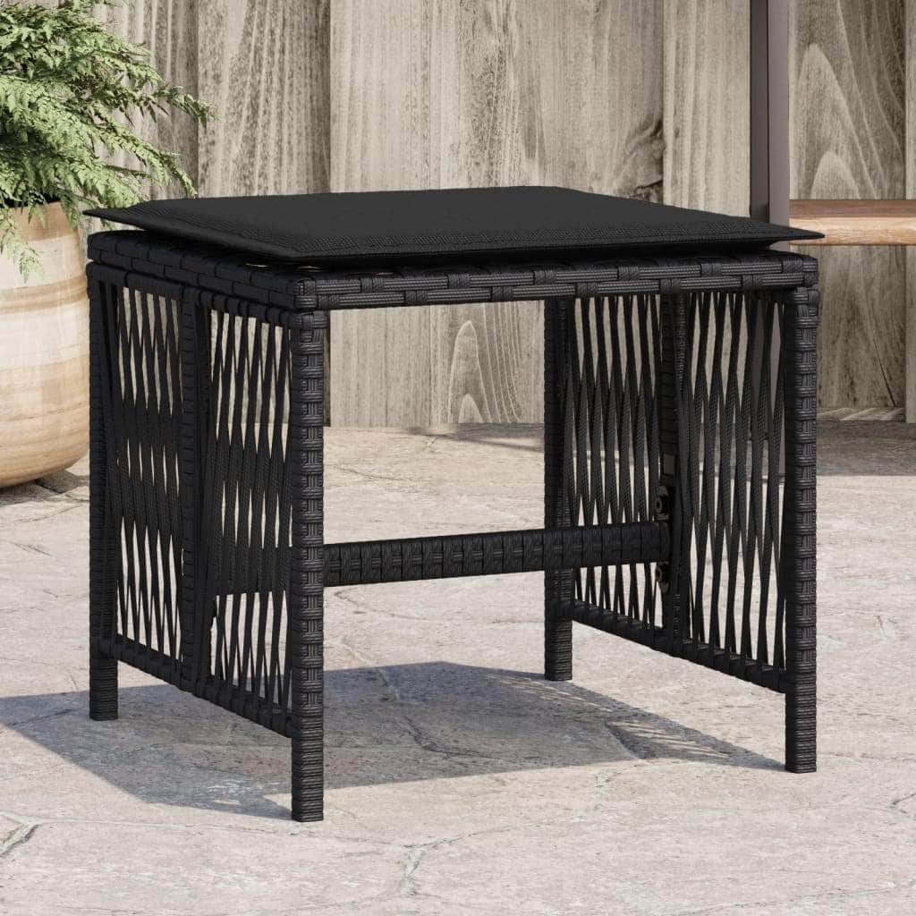 Garden Stools with Cushions 4- pcs Black Poly Rattan
