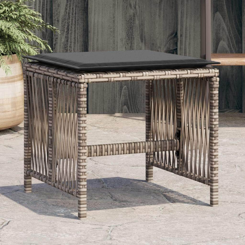 Garden Stools with Cushions 4- pcs Black Poly Rattan with Rattan finish