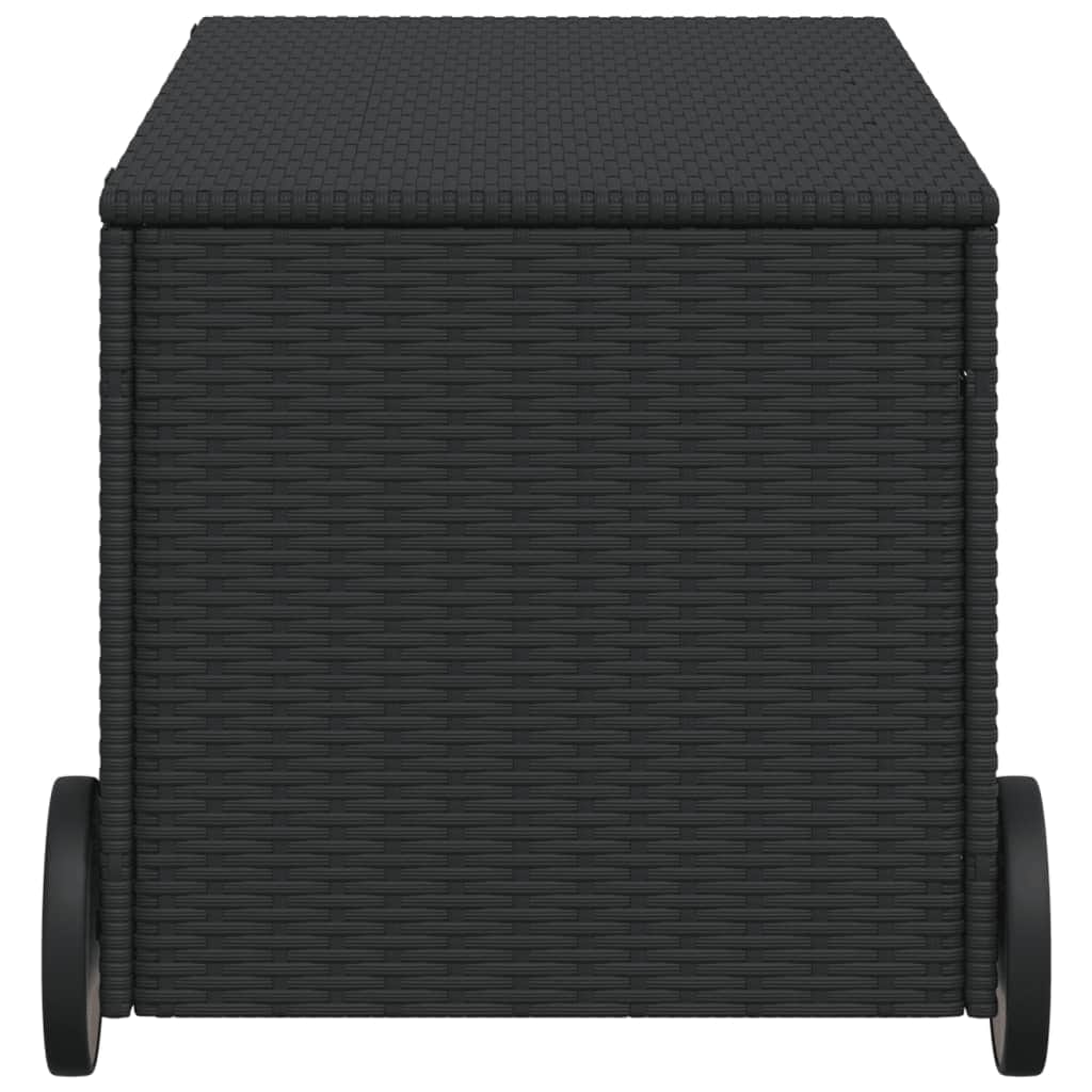 Garden Storage Box with Wheels Black 190L Poly Rattan
