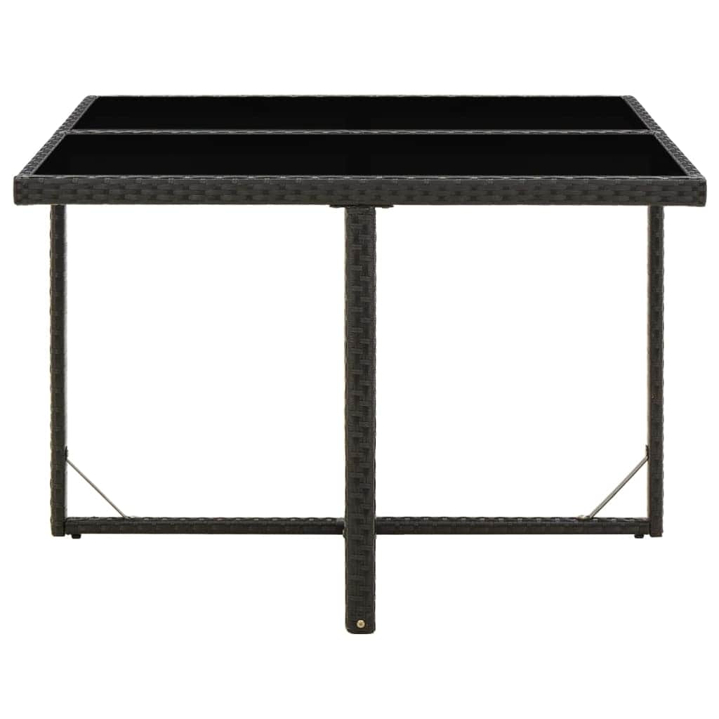 Garden Table Black Poly Rattan and Glass