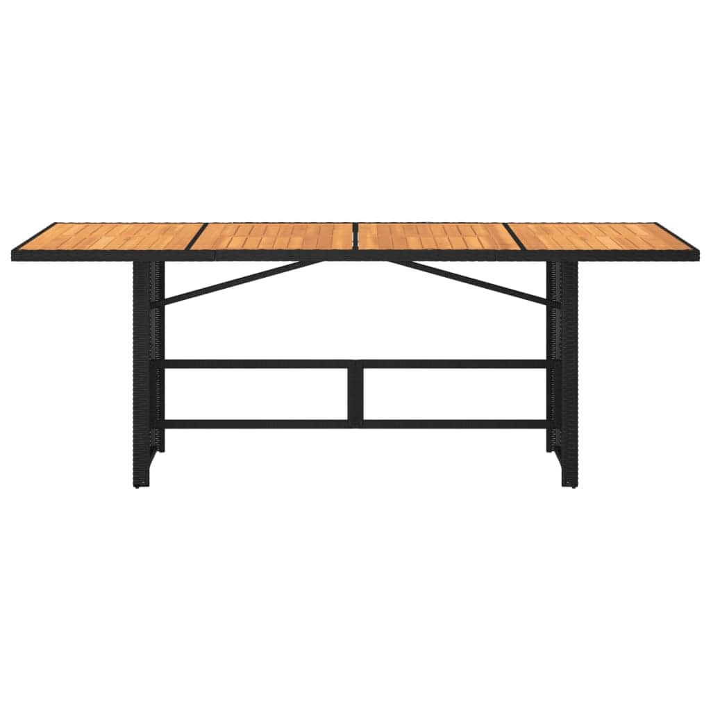 Garden Table with Acacia Wood Top Black Poly Rattan