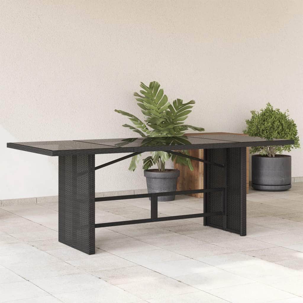 Garden Table with Glass Top Black Poly Rattan