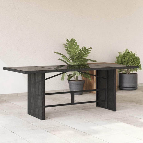 Garden Table with Glass Top Black  Poly Rattan