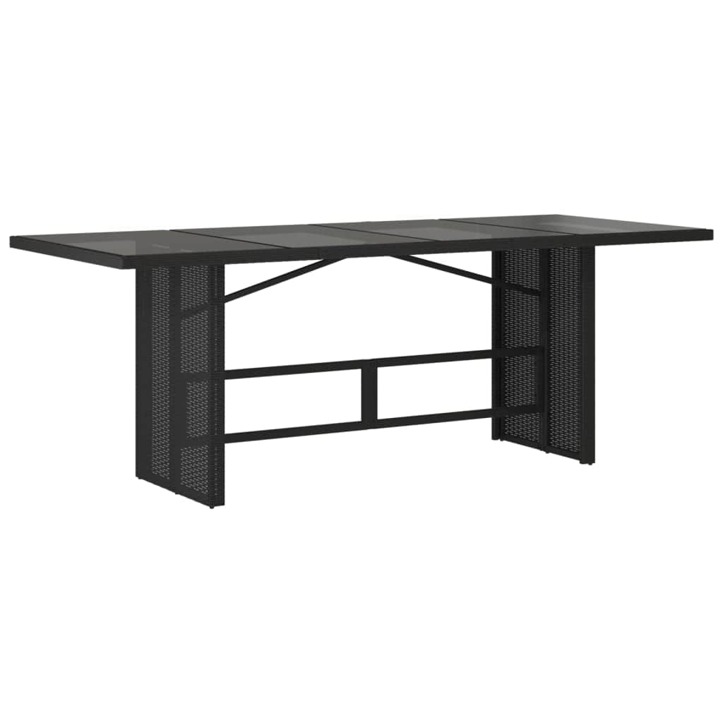 Black colour - Garden Table with Glass Top Black Poly Rattan