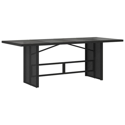 Garden Table with Glass Top Black  Poly Rattan