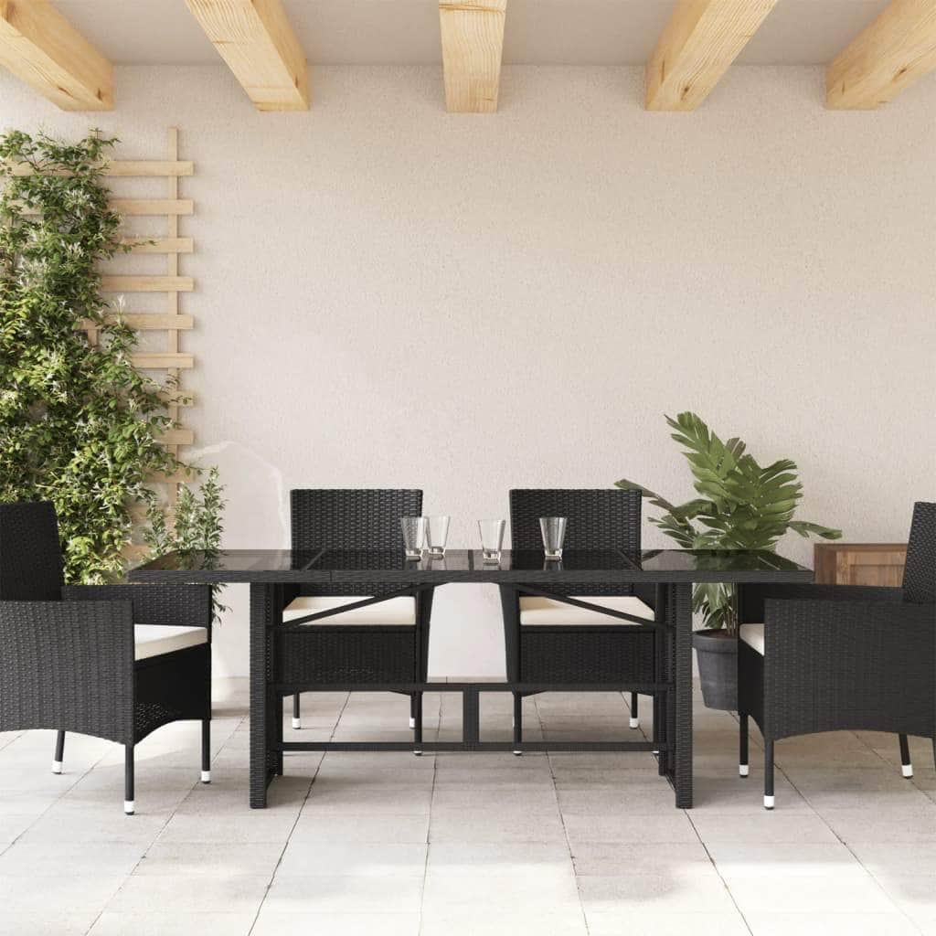 Garden Table with Glass Top Black  Poly Rattan