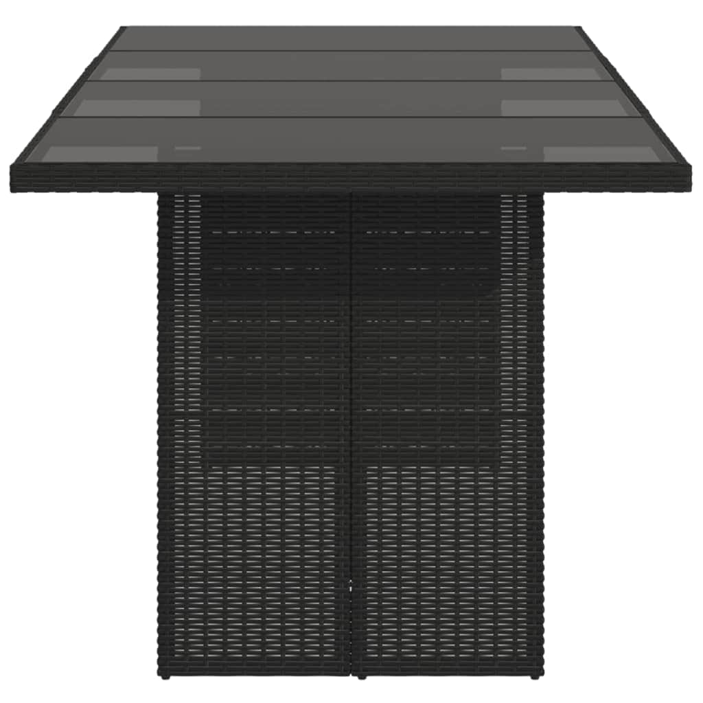 Garden Table with Glass Top Black  Poly Rattan
