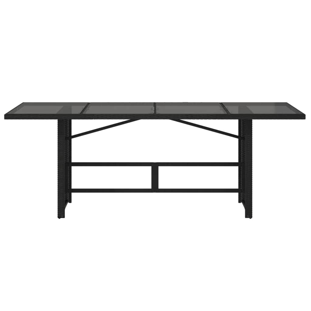 Garden Table with Glass Top Black  Poly Rattan