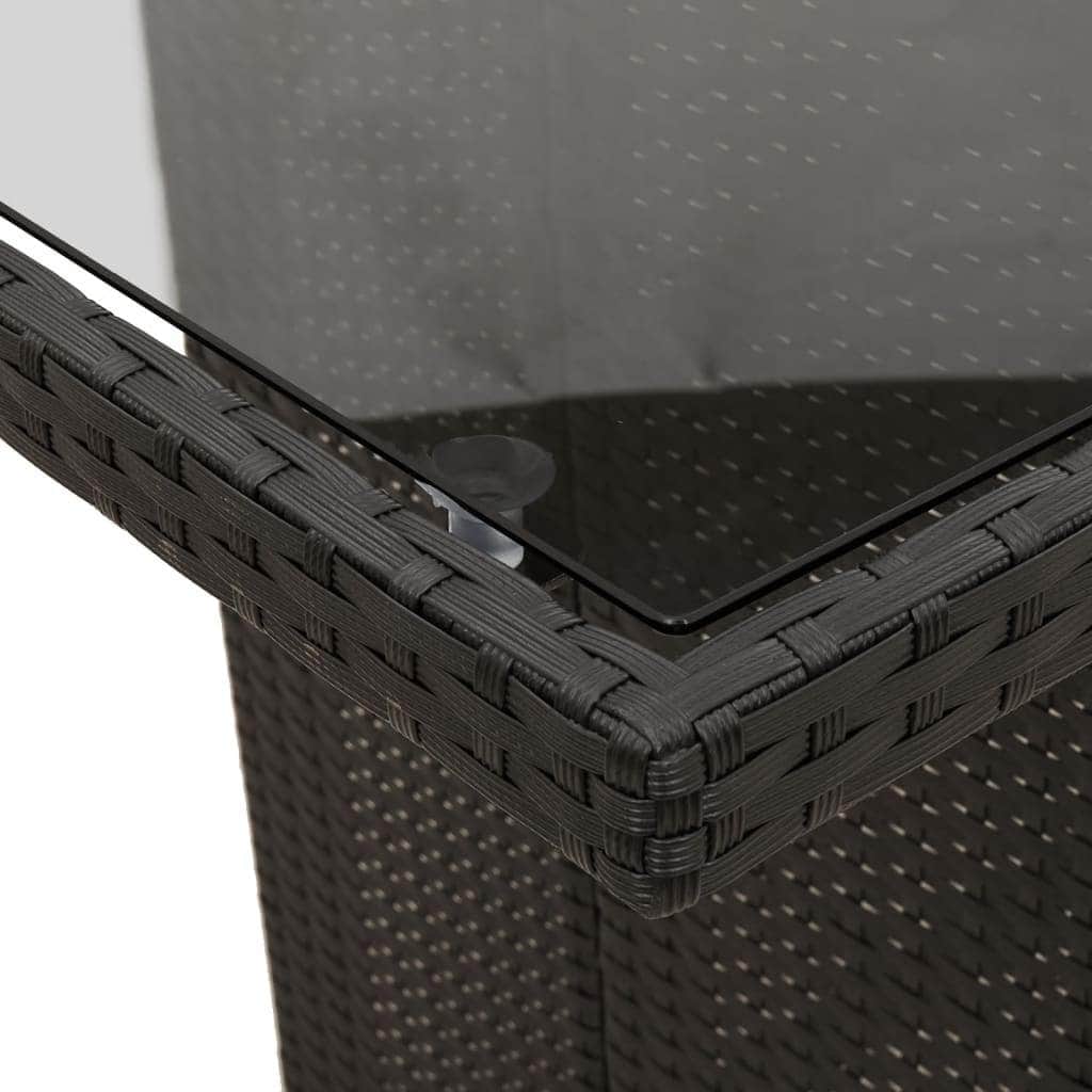 Garden Table with Glass Top Black  Poly Rattan