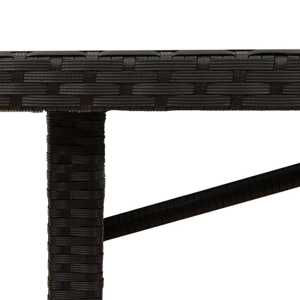 Garden Table with Glass Top Black Poly Rattan, Black colour