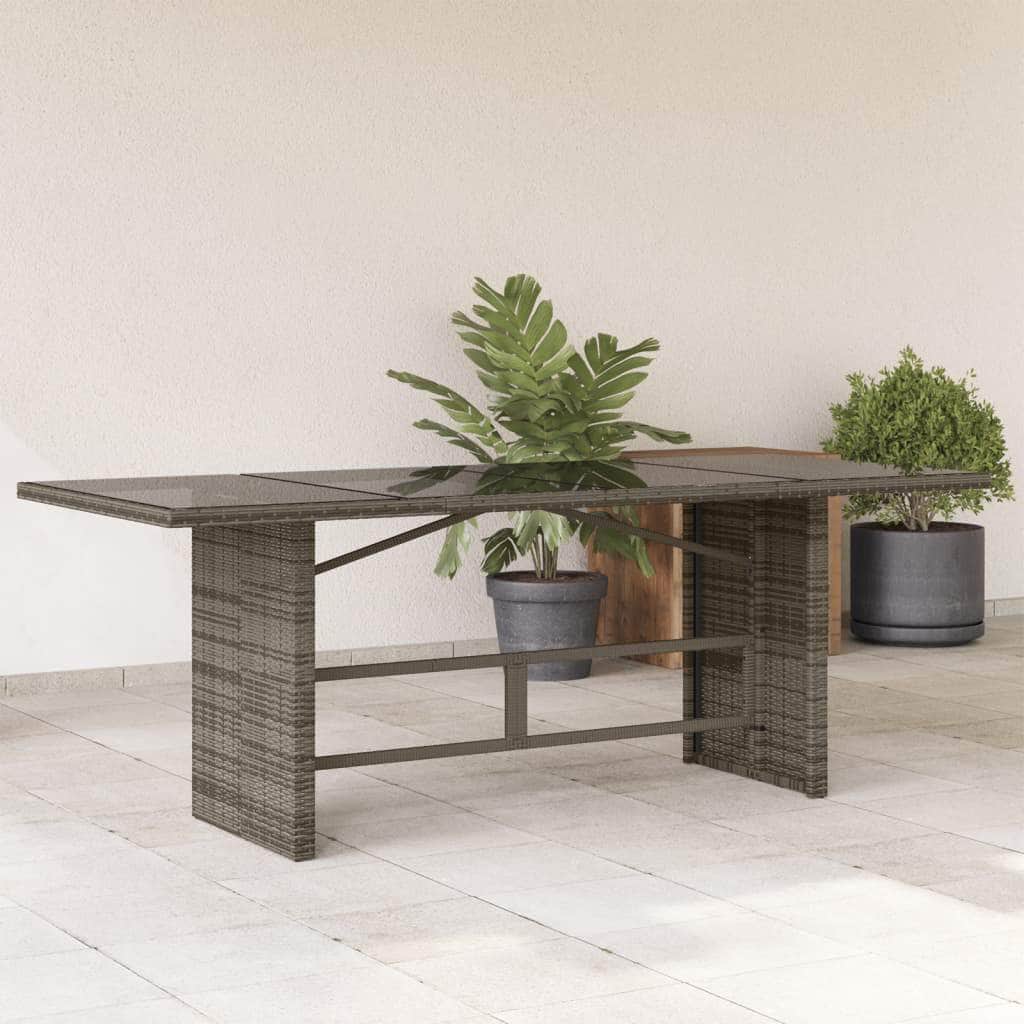 Garden Table with Glass Top Black  Poly Rattan
