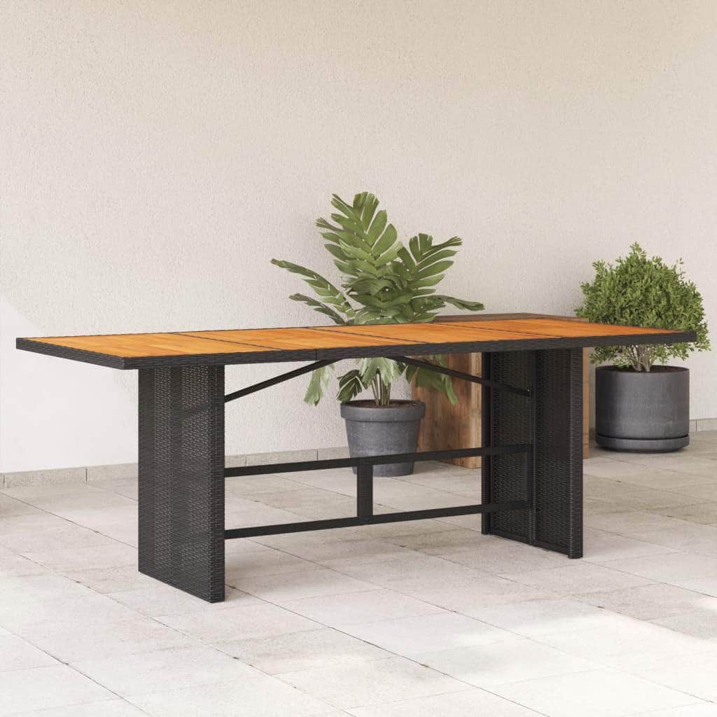 Garden Table with Glass Top Black  Poly Rattan