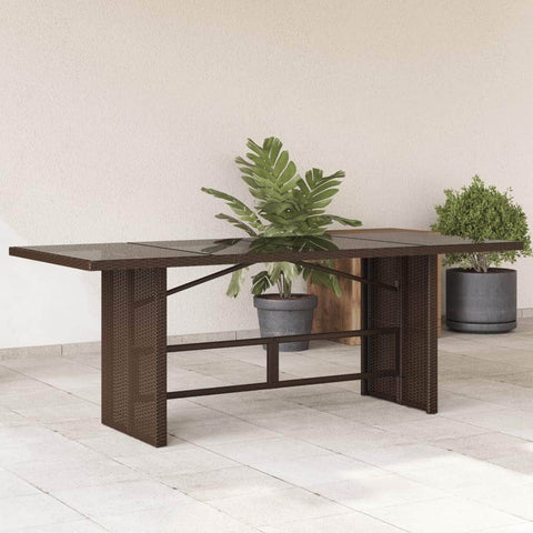 Garden Table with Glass Top Brown Poly Rattan