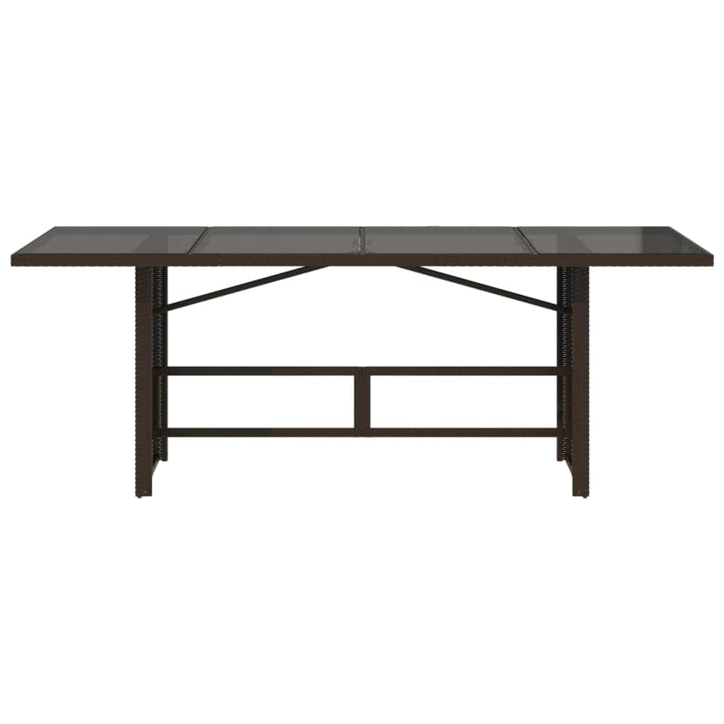 Garden Table with Glass Top Brown Poly Rattan