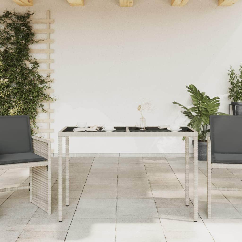 Garden Table with Glass Top Light Grey Poly Rattan