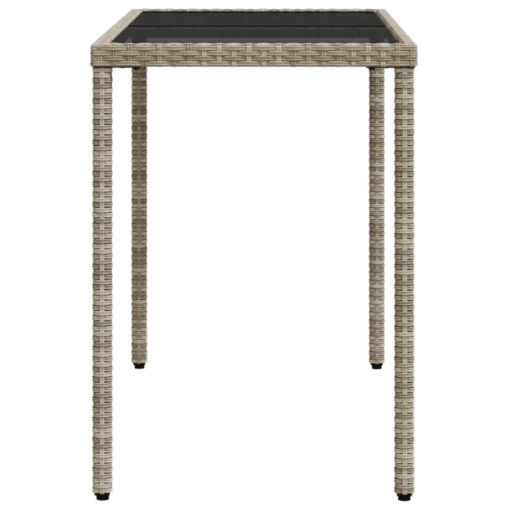Garden Table with Glass Top Light Grey Poly Rattan