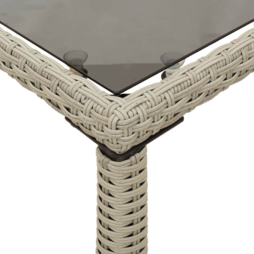 Garden Table with Glass Top Light Grey Poly Rattan