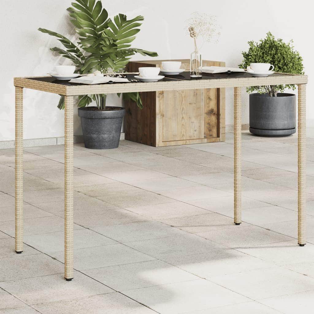 Garden Table with Glass Top Light Grey Poly Rattan