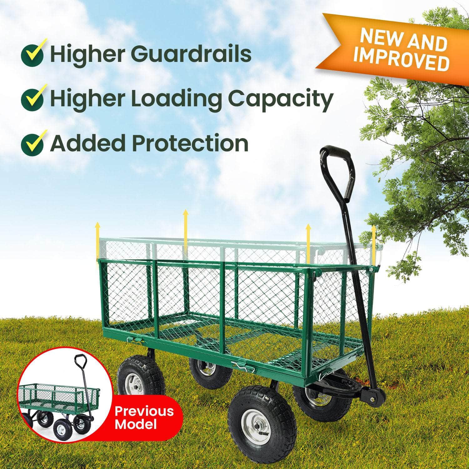 Steel Mesh Garden Trolley Cart - Green with Green colour