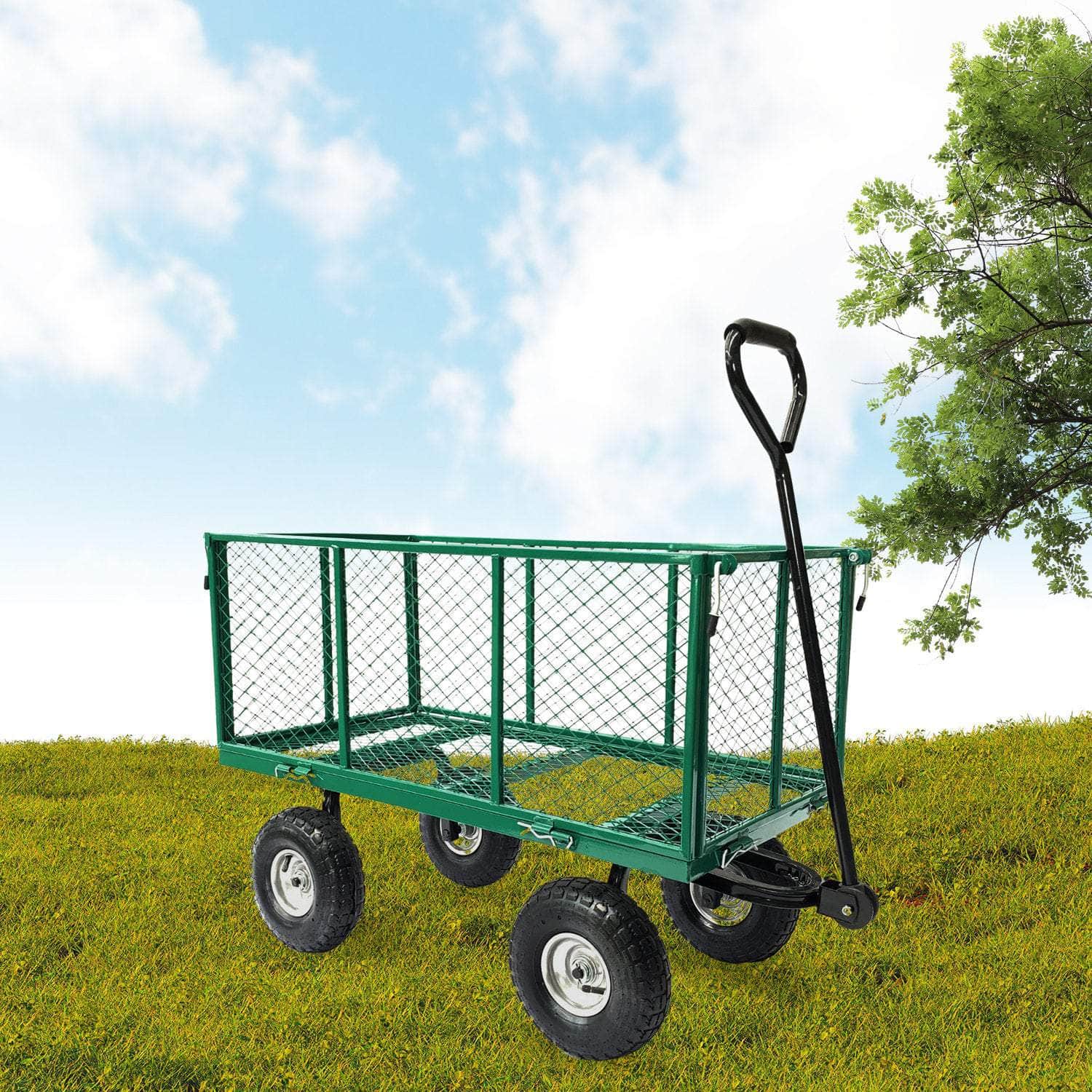 Steel Mesh Garden Trolley Cart - Green with garden care