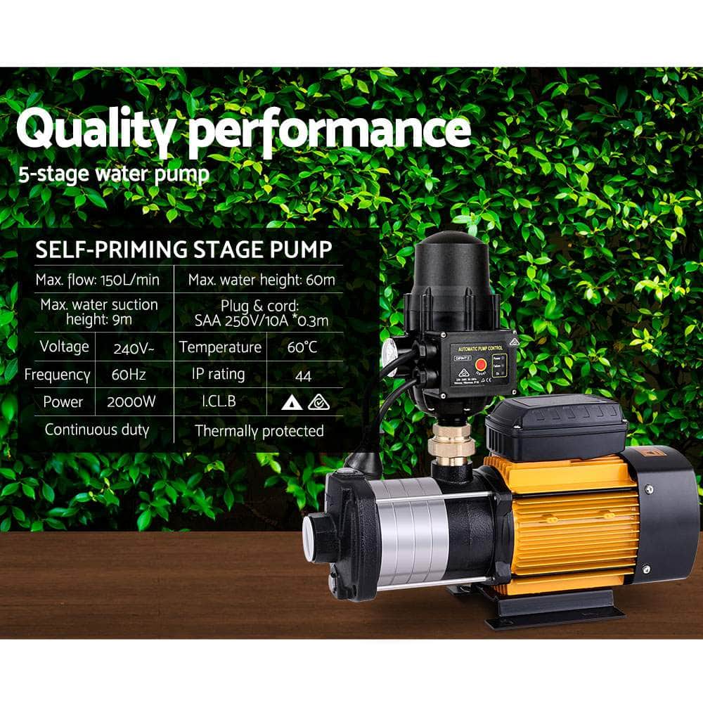 Garden Water Pump High Pressure 2500W Multi Stage Tank Rain Irrigation Yellow