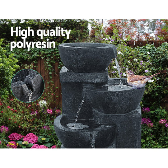Solar 4-Tier Water Fountain 72cm LED Blue Garden Feature - Gardeon Powered Light Fount