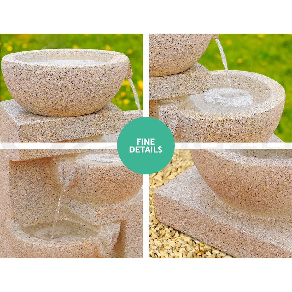 Fountain & Ponds Accessories - Solar Water Feature Cascading Fountain 4-Tier Bowl LED Lights 72CM Sand