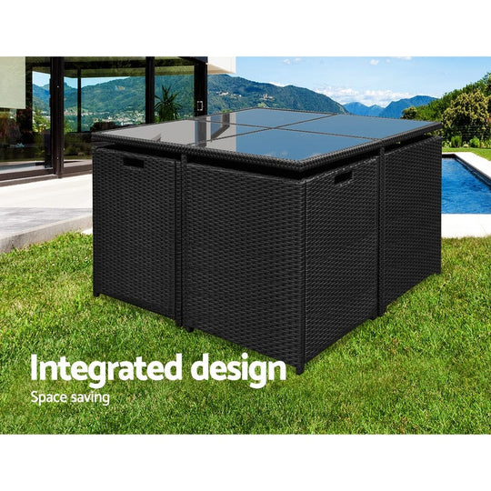 Outdoor Dining Set 9 Piece Wicker Table Chairs Setting Black - Outdoor Dining Sets