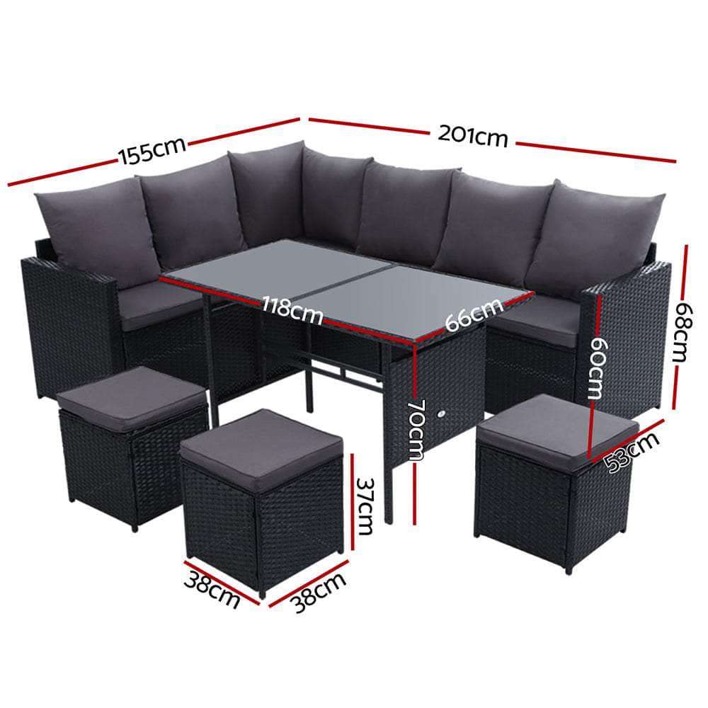 Gardeon Outdoor Furniture Dining Setting Sofa Set Wicker 9 Seater Storage Cover
