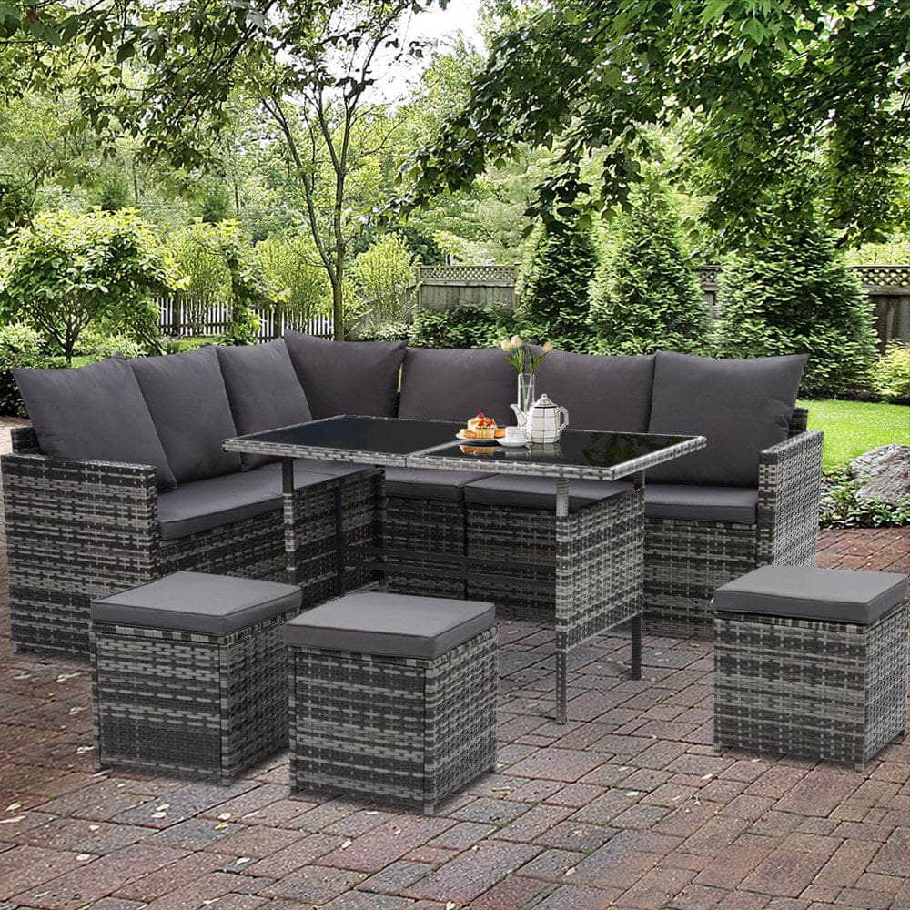 Gardeon Outdoor Furniture Dining Setting Sofa Set Wicker 9 Seater Storage Cover