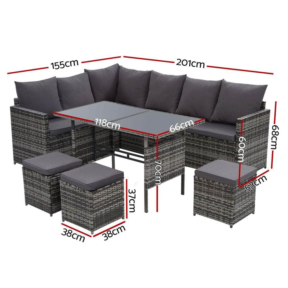 Gardeon Outdoor Furniture Dining Setting Sofa Set Wicker 9 Seater Storage Cover