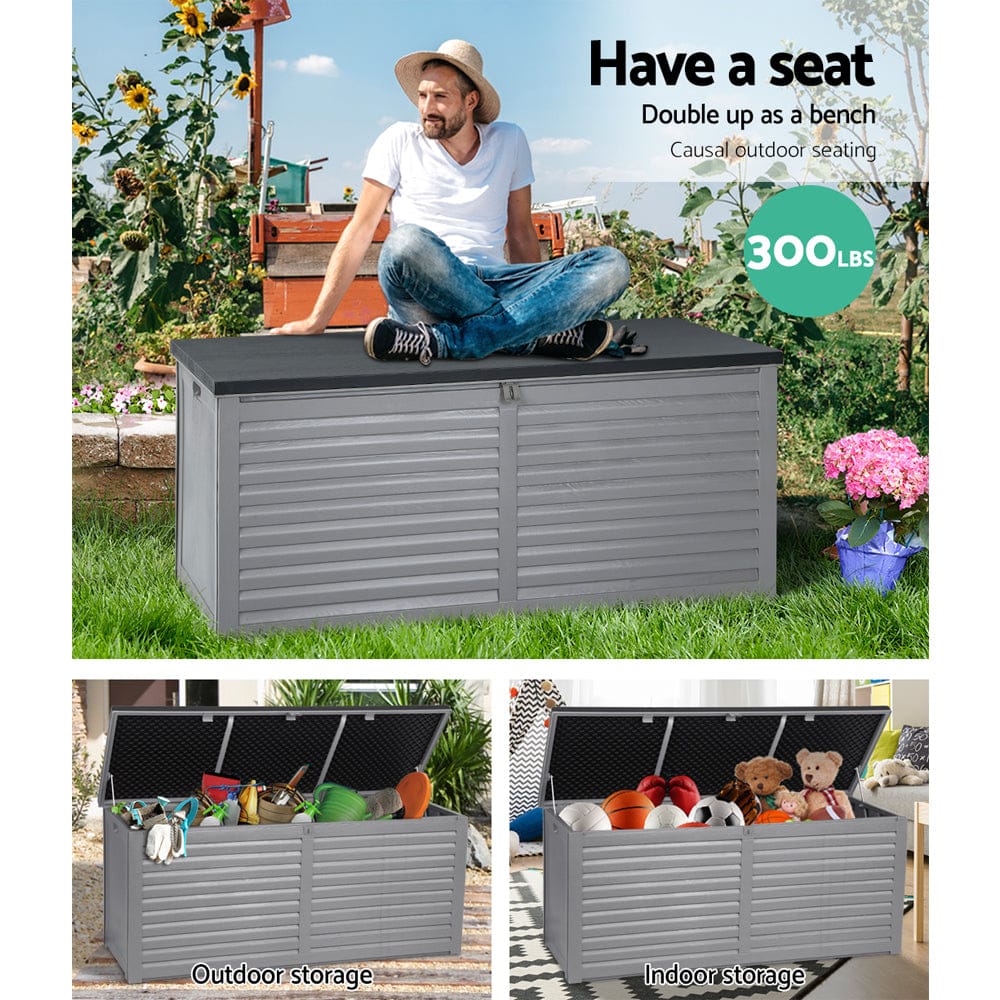 Outdoor Storage Box 490L Container Lockable Garden Bench Tools Toy Shed Black | Outdoor Storage Boxes