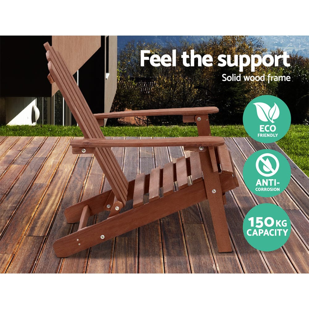 Outdoor Sun Lounge Beach Chairs Table Setting Wooden Adirondack Patio Chair Brwon | Gardeon - photo 25