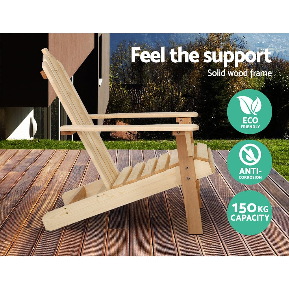 Natural colour - Gardeon Outdoor Sun Lounge Beach Chairs Table Setting Wooden Adirondack Patio Natural Wood Chair