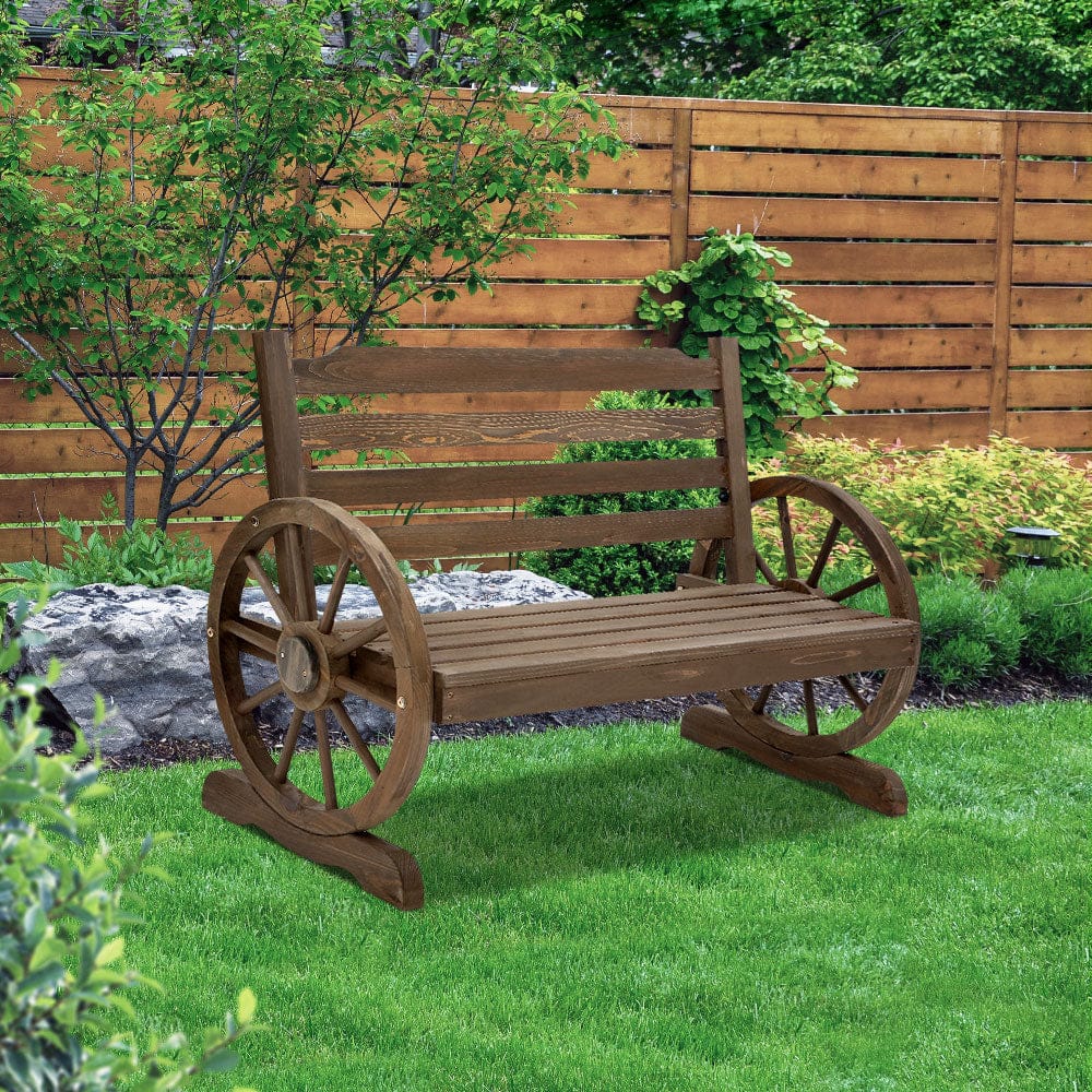 Outdoor Chairs - Outdoor Garden Bench Wooden 2 Seat Wagon Chair Patio Teak