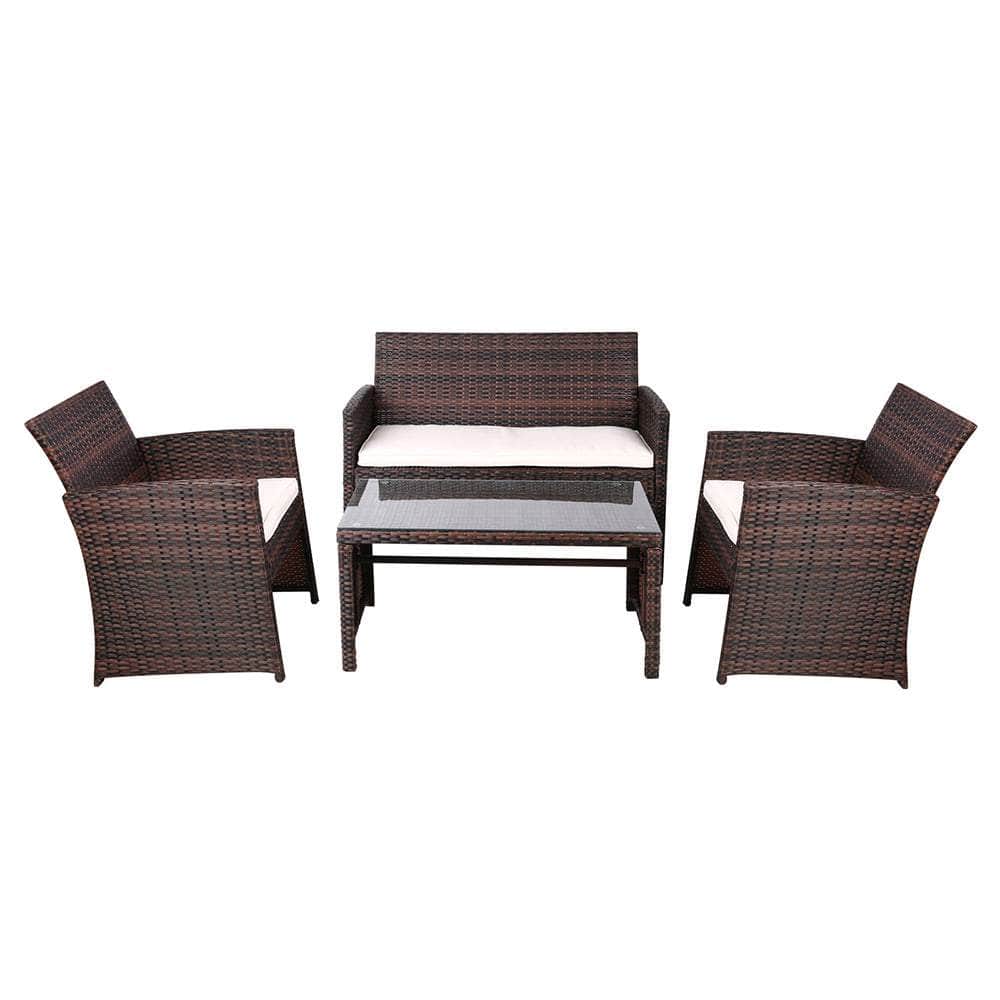 Gardeon Set of 4 Outdoor Rattan Chairs & Table - Brown